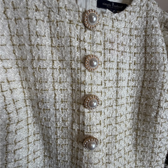 Simply Southern Scalloped Cream Tweed Dress with Puffy Sleeves NWT Size Medium - Picture 6 of 17